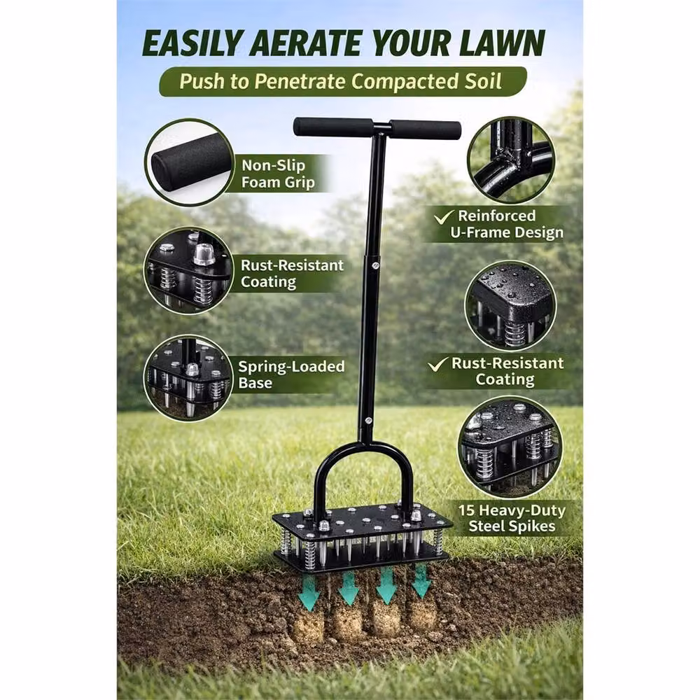 SPETLEK 15 Spike Manual Rolling Lawn Aerator Tool in Black – 2