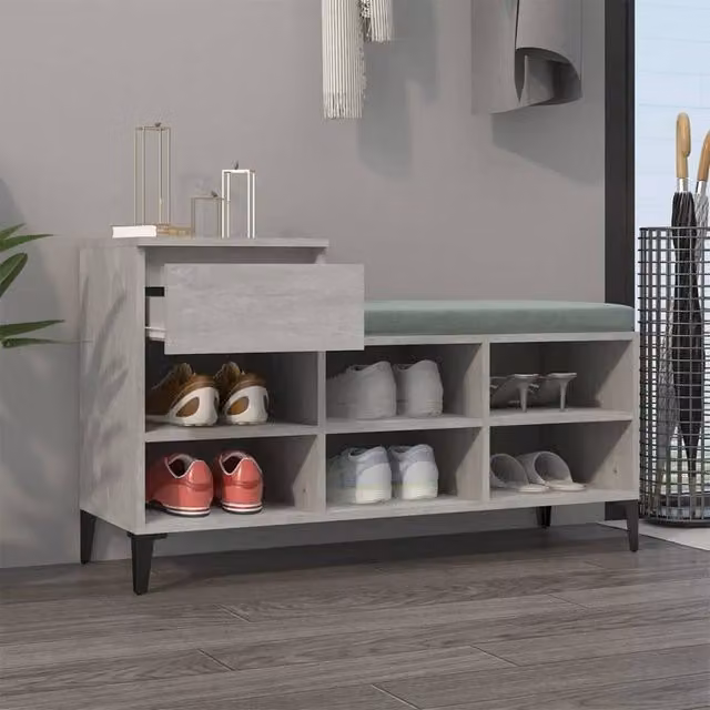 Berkfield Home Concrete Grey Shoe Cabinet with Integrated Seat, W/D/H: 102 x 36 x 60 cm – 1