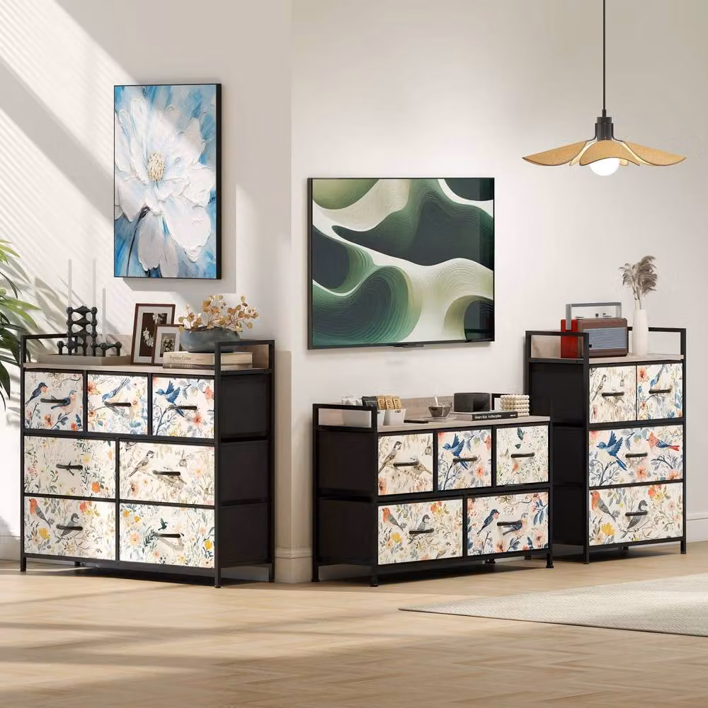 Wyld Haus Tonona White 4 Drawer Fabric Storage Chest with Floral Design – 9