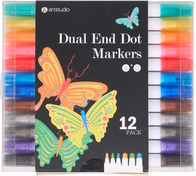 Art Studio Pack of 12 Multicolour Dual End Ink Dot Markers
