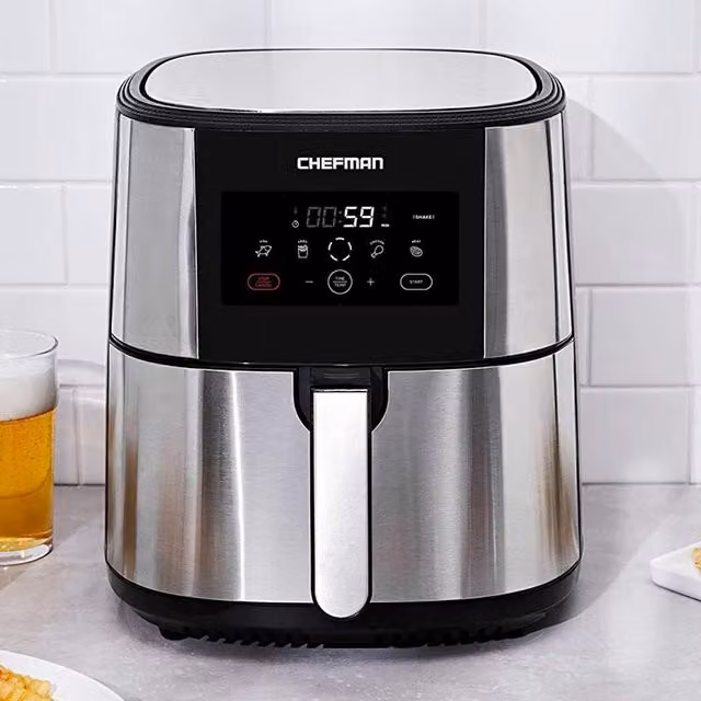 Chefman Stainless Steel 7.5 Litre Family Size Hot Air Fryer in Silver