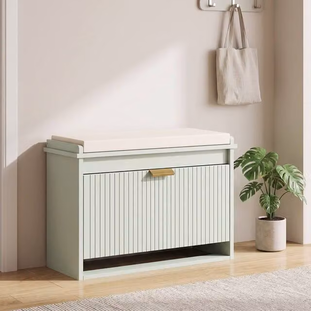 STILVORA Modern Green Shoe Bench with Seat and Shoe Rack, W/D/H: 120 x 47.5 x 62 cm – 1