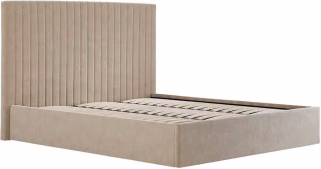Lemon Pavilion Furniture Berlin Tall Ottoman Bed Frame in Beige Velvet, Super King Size, W/D/H: 160 x 200 x 124 cm – 2