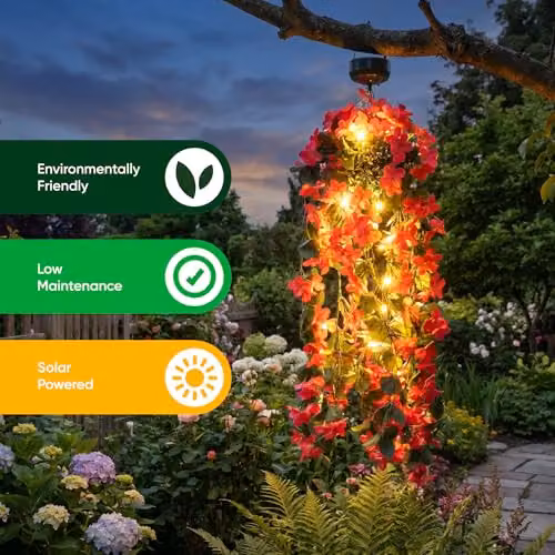 Gardenwize Solar Powered LED Hanging Primrose Flower Lights with 30 LEDs in Red and Pink – 6