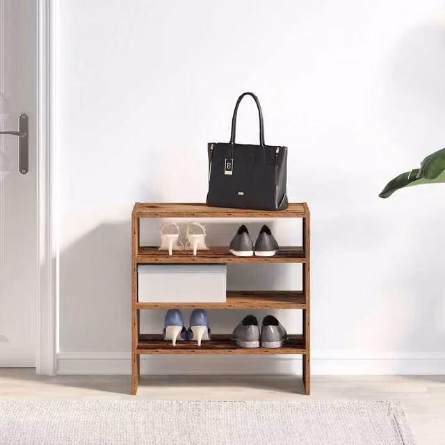 Berkfield Home Stackable Shoe Racks, 2 Piece Set, Brown Old Wood, W/D/H: 60 x 30 x 30.5 cm