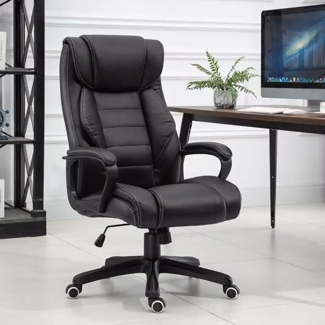 Vinsetto Black Synthetic Leather Executive Office Chair with 6-Point Vibration Massage and Headrest – 6