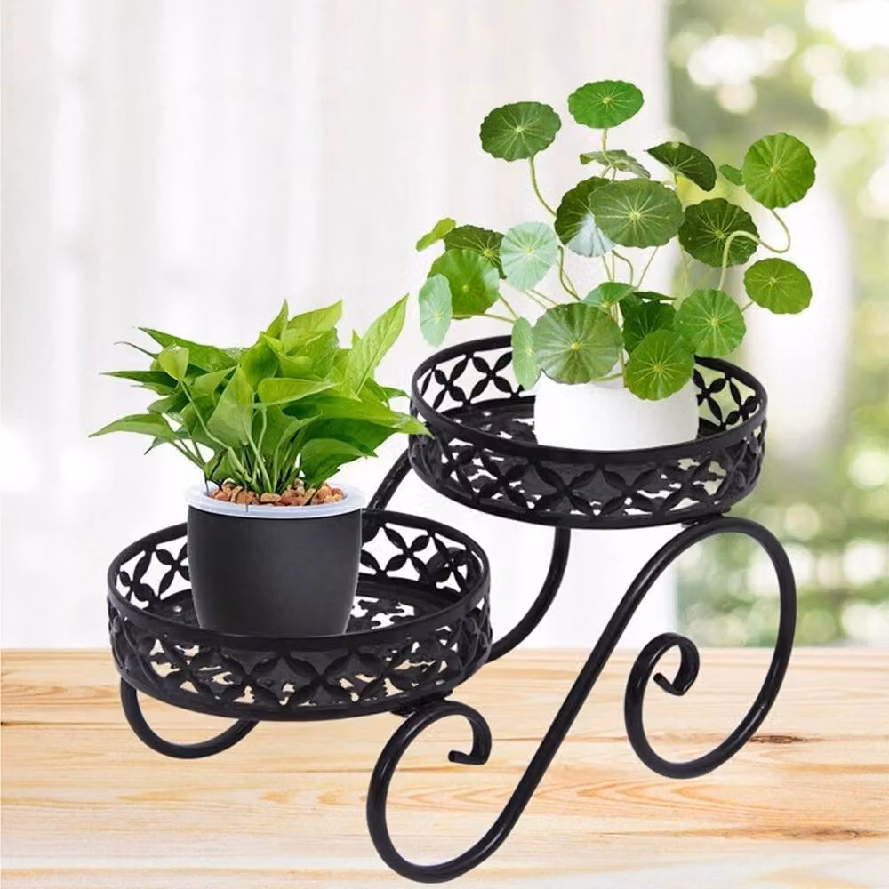 SPETLEK 2-Tier Metal Plant Stand in Black for Indoor and Outdoor Use – 2