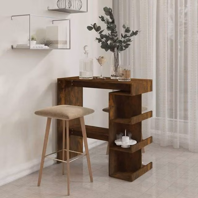 Berkfield Home Modern Bar Table with Storage Rack in Smoked Oak Brown, W: 100 cm, D: 50 cm, H: 101.5 cm