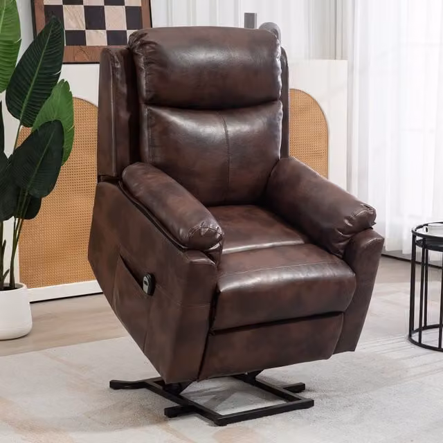 HOMCOM Electric Power Lift Riser Recliner Chair with Remote Control in Dark Brown Synthetic Leather