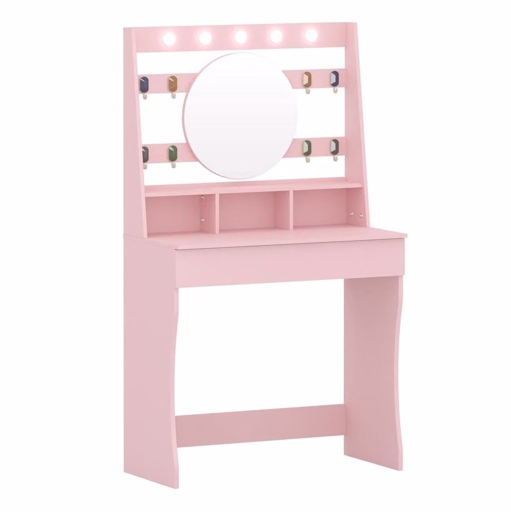 KEEPREAPER Modern Pink Dressing Table with Hollywood LED Lights and Lift Mechanism – 2