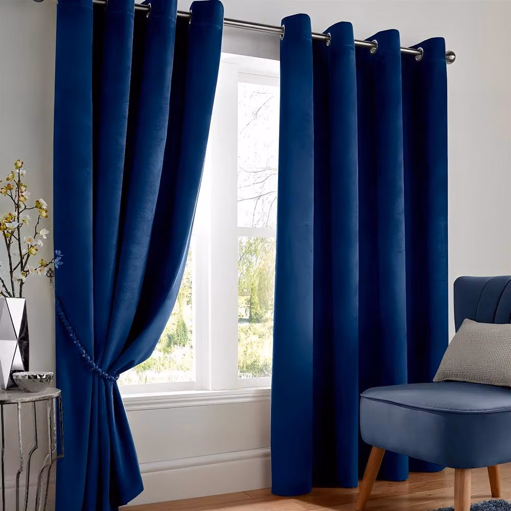 Luxury Living Blue Velvet Thermal Blackout Eyelet Curtains, Pair, Width: 229 cm, Drop: 183 cm – 5