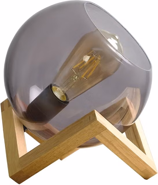 ValueLights Cruz Glass Globe Table Lamp in Brown and Wood
