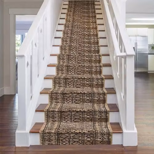 runrug Afrikans Machine Woven Stair Runner, Beige and Brown, W: 80 cm, L: 720 cm – 2