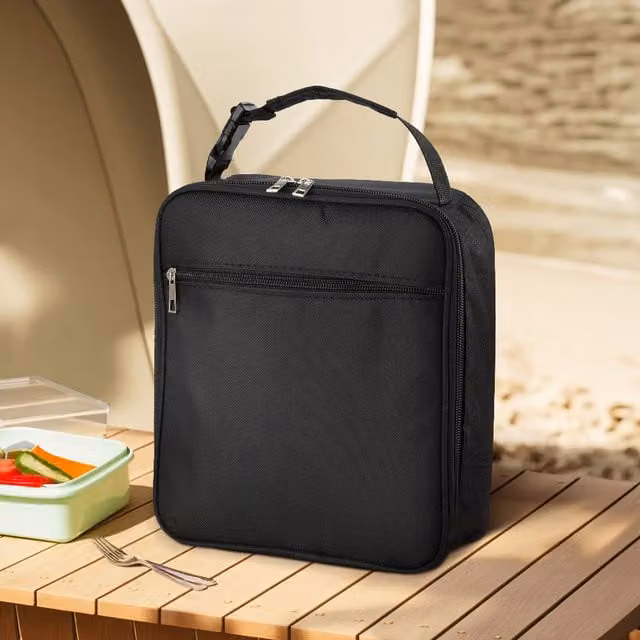 Lifeideas Portable Insulated Fabric Lunch Bag with Mesh Pocket in Black