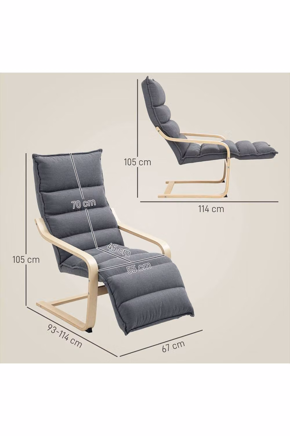 ERGOVEXA Modern Grey Velvet Tub Recliner Chair with Solid Birch Wood Frame and Adjustable Footrest – 2