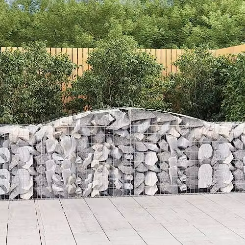 vidaXL 6-Piece Arched Gabion Baskets Set, Silver Galvanised Steel Mesh Wire Stone Baskets for Outdoor Garden Retaining Walls and Planters, W: 400 cm, D: 50 cm, H: 80/100 cm – 2