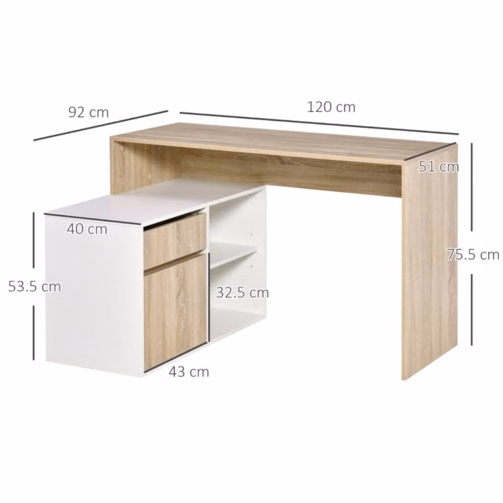 STILVORA Modern Oak L-Shaped Corner Desk with Drawer, Cabinet and Shelf in Light Oak – 2