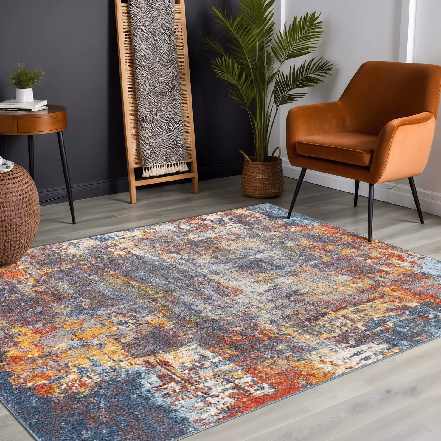 Livabliss Ankara Abstract Blue and Beige Modern Marble Rug, W: 200 cm, D: 275 cm – 4