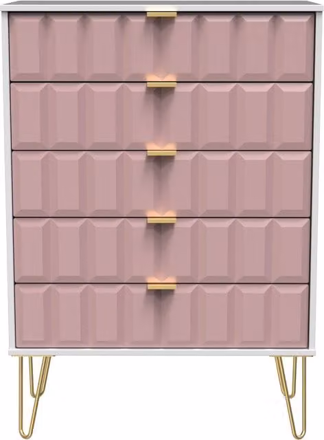 Ready Assembled 2 U Metro 5 Drawer Chest in Dusty Pink and Gold