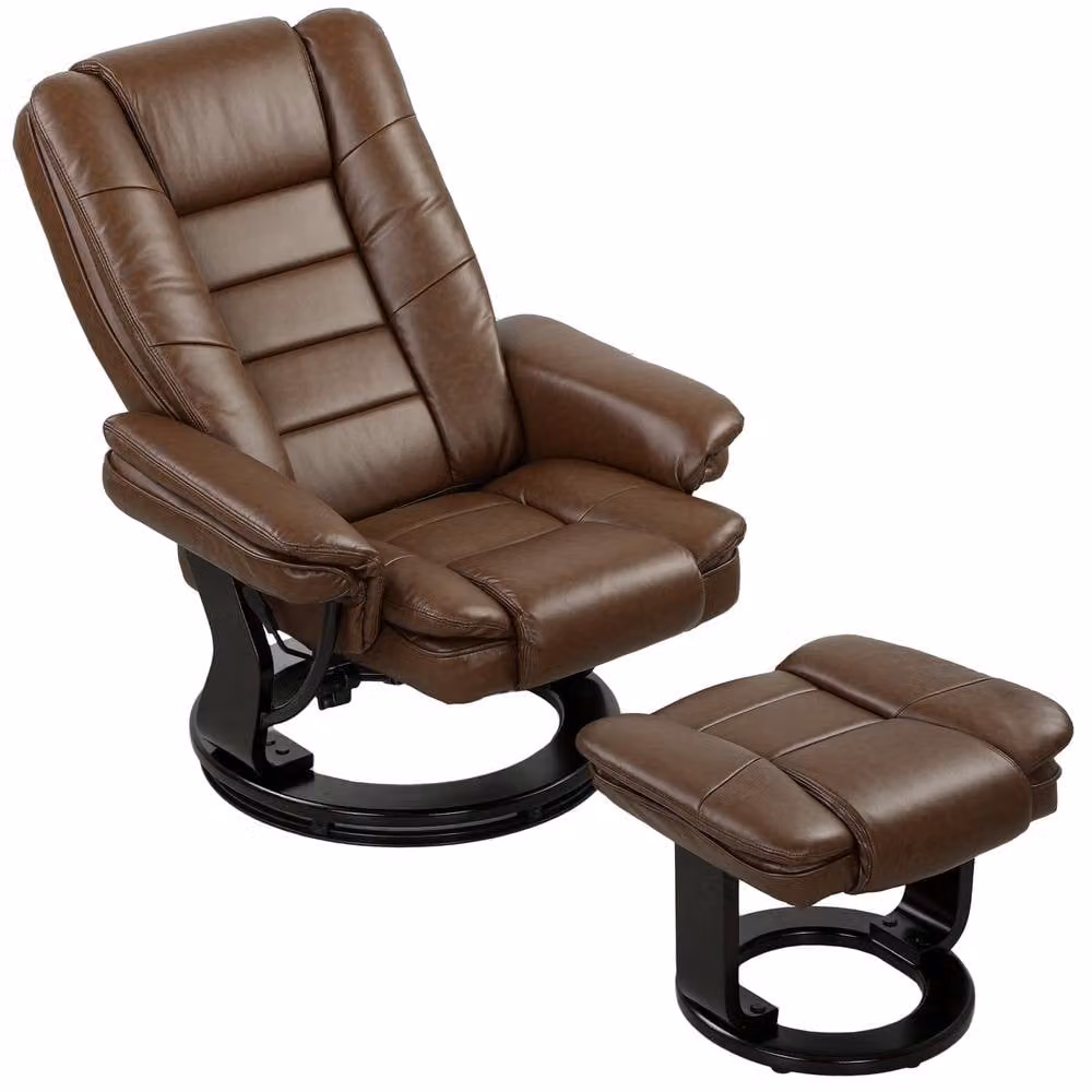 STILVORA Brown Faux Leather Recliner Armchair with Ottoman – 4