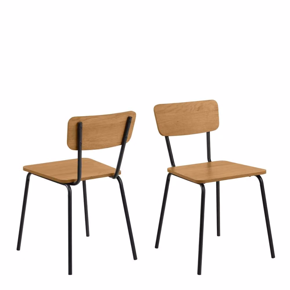 Wyld Haus Sorenna Set of 4 Natural Oak Effect Dining Chairs with Black Metal Legs – 2