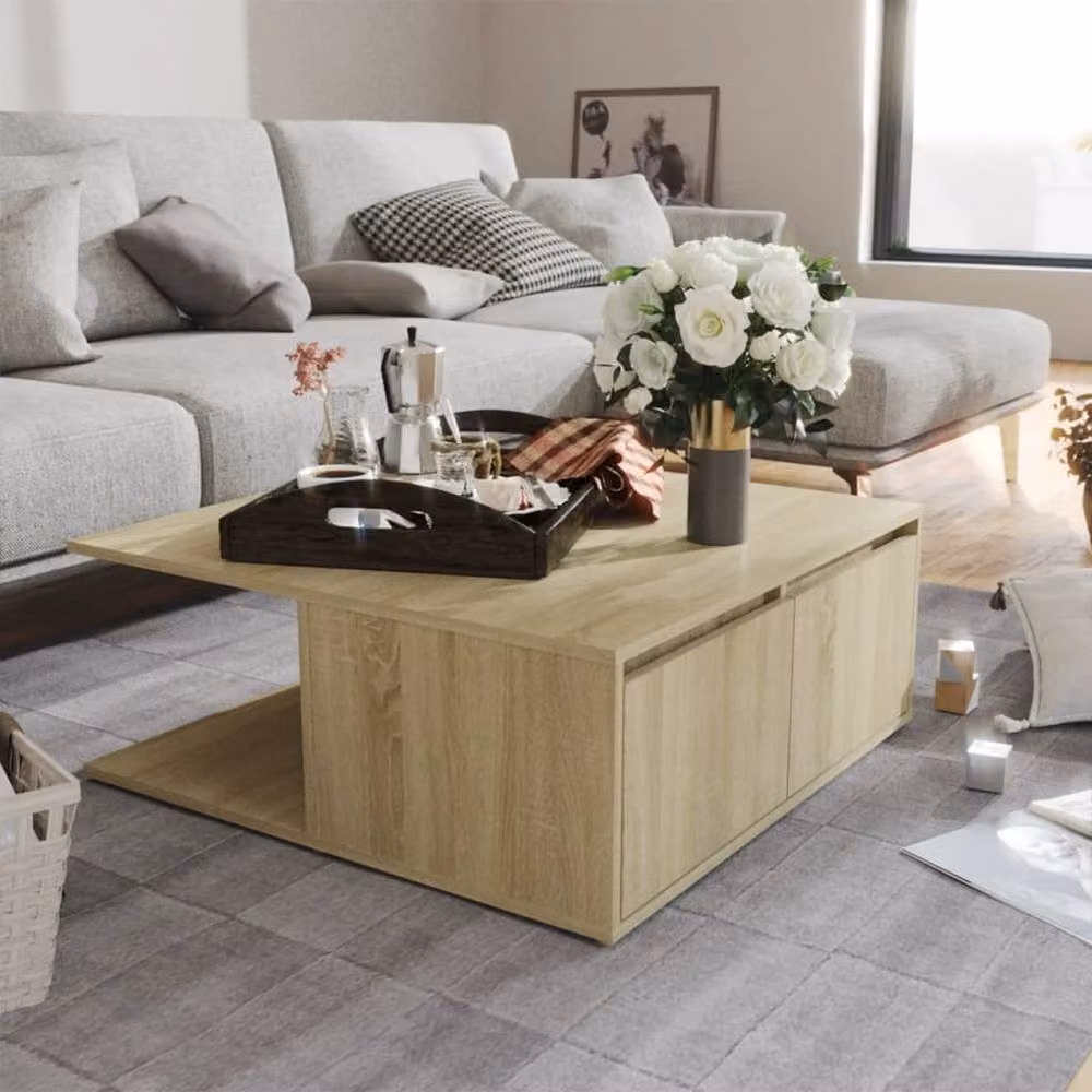 Berkfield Home Sonoma Oak Coffee Table in Beige, W/D/H: 80 x 80 x 31 cm – 2
