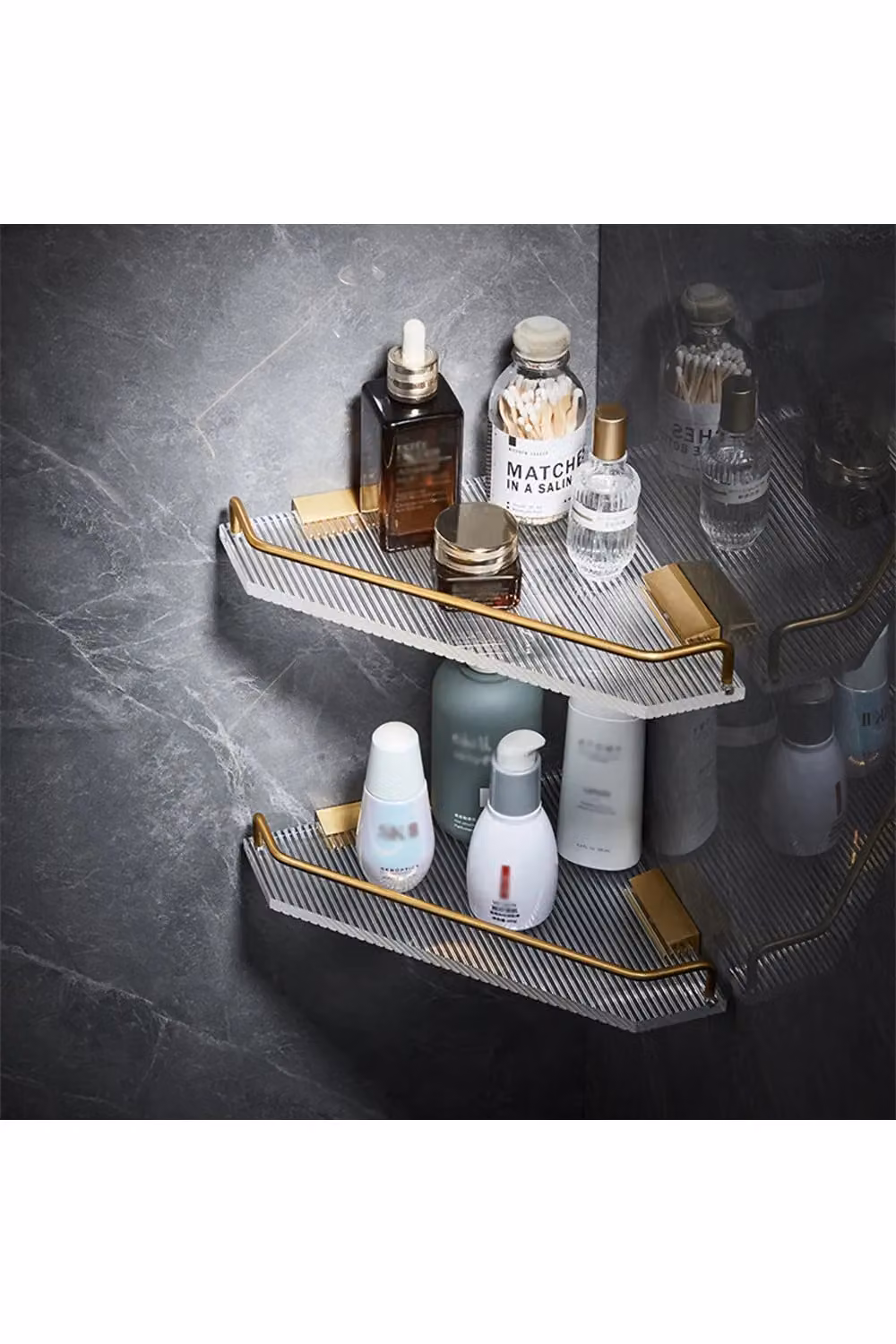 Living and Home Gold Adhesive Acrylic Bathroom Corner Shelf and Shower Organiser – 2