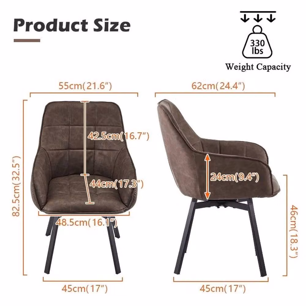 KORVIXA Set of 2 Brown Synthetic Leather Swivel Dining Chairs with Padded Seats – 2