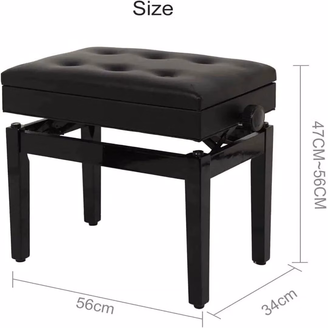 Hinsinc Height Adjustable Wooden Piano Stool with Black Synthetic Leather Cushion – 2