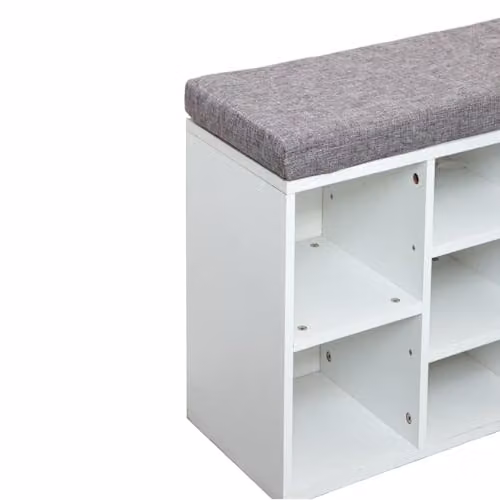 Gr8 Home Wooden Shoe Storage Bench with Padded Fabric Seat in Grey and White, W/D/H: 105.0 x 30.0 x 48.0 cm – 3