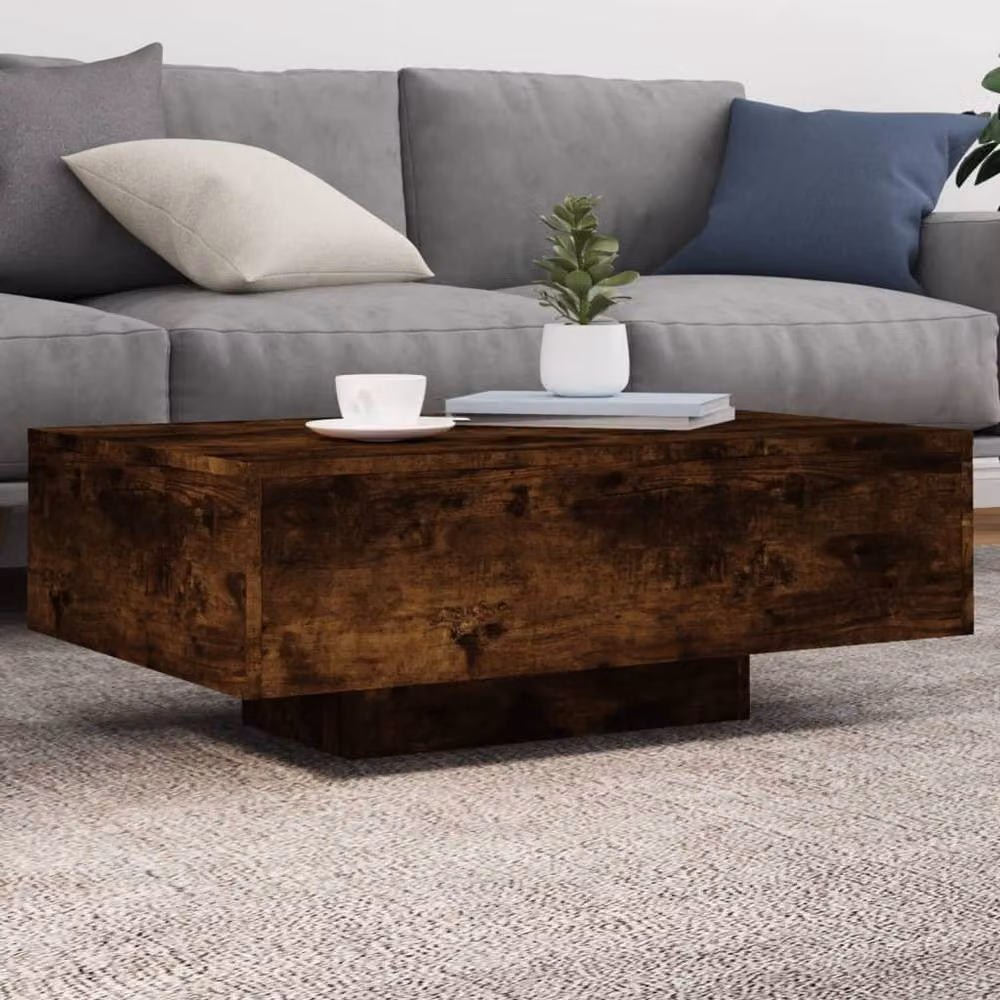 Berkfield Home Modern Coffee Table with LED Lights in Smoked Oak Brown, W: 85 cm, D: 55 cm, H: 31 cm – 2