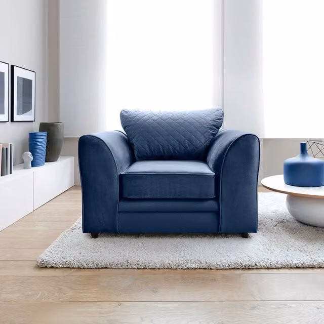 Abakus Direct Chicago Spill-Proof Velvet Armchair in Dark Blue, W/D/H: 102 x 86 x 78 cm – 1