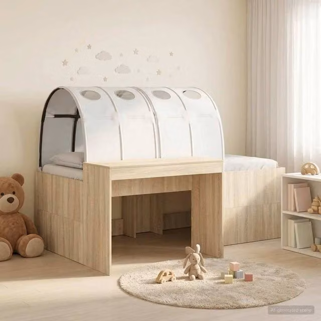 Berkfield Home 3-Piece Bed with Tunnel in Artisan Oak and White Engineered Wood, Brown