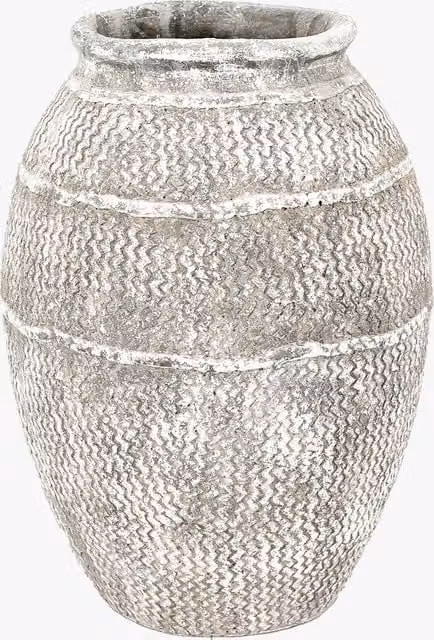 Perch & Parrow Knossos Large Abstract Round Tabletop Vase in Antique Grey Ceramic and Concrete