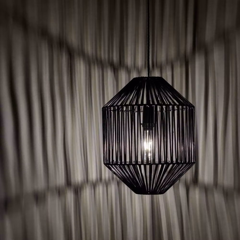 Industville Boho Black Rattan Diamond Suspended Ceiling Pendant Light, Diameter: 30.48 cm – 2