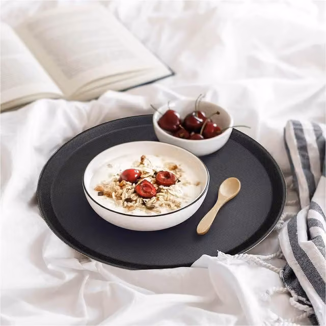 Volila Black Round Non-Slip Solid Stackable Tray, Diameter: 35 cm