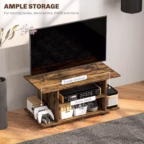 HOMCOM Modern Rustic Brown TV Cabinet Stand with Storage Shelves, W: 120 cm, D: 40 cm, H: 40 cm – 3