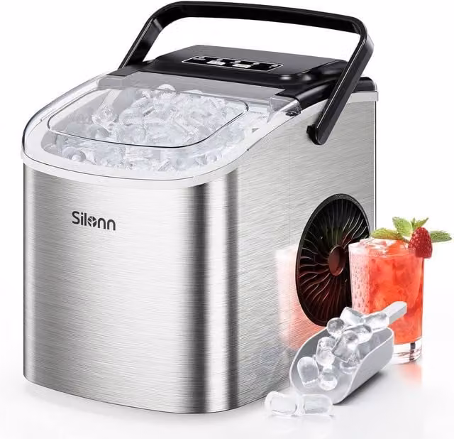 Silonn Countertop Ice Maker Machine in Silver Stainless Steel with Self-Cleaning Function – 1