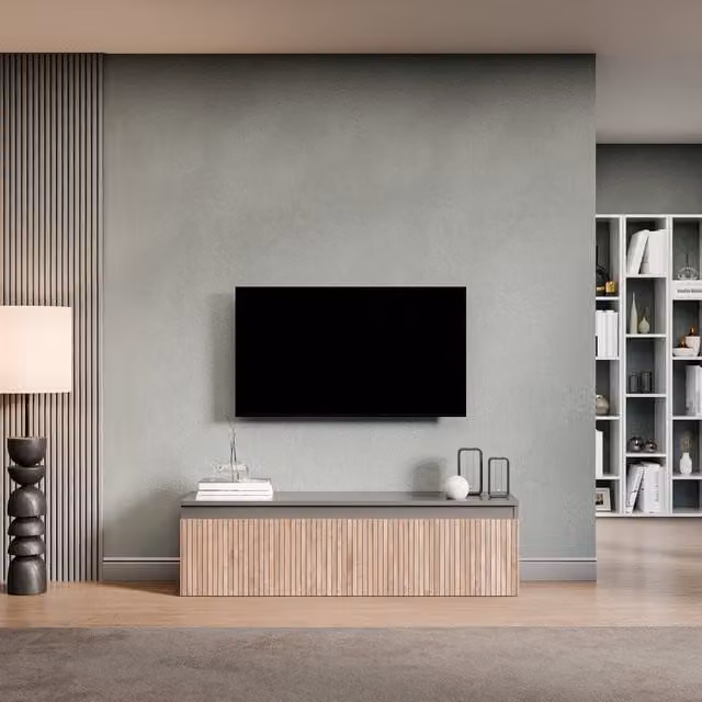 Decorotika Amsterdam Wall Mounted Entertainment Center in Black and Alina Pattern