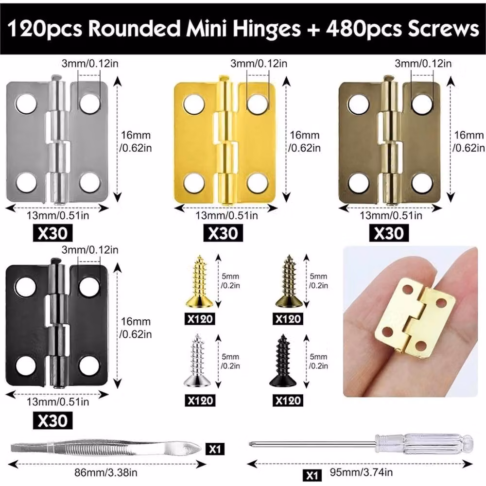 VOGREX 120 Piece Iron Screw-On Small Cabinet Hinges in Multicolour for Wood DIY Crafts, 16 x 13 mm – 2