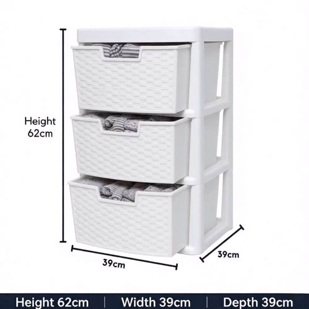 FORGEVIO 3 Tier Large Plastic Rattan Storage Drawer in White – 2