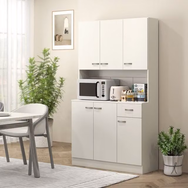 HOMCOM Modern Freestanding Kitchen Tall Unit in White with Hinged Doors and Drawers, H 180 x W 101 x D 39 cm