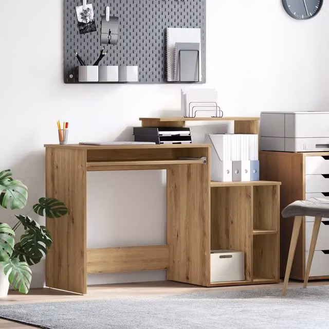Berkfield Artisan Oak Home Writing Desk in Brown, W/D/H: 120.5 x 44 x 88.5 cm