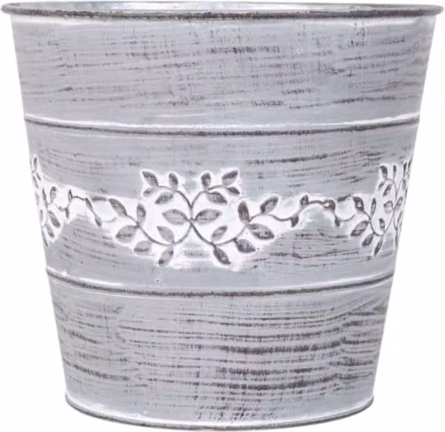 Kingsbury Gifts Leafy Vine Tin Pail Planter, Silver, Diameter: 18 cm