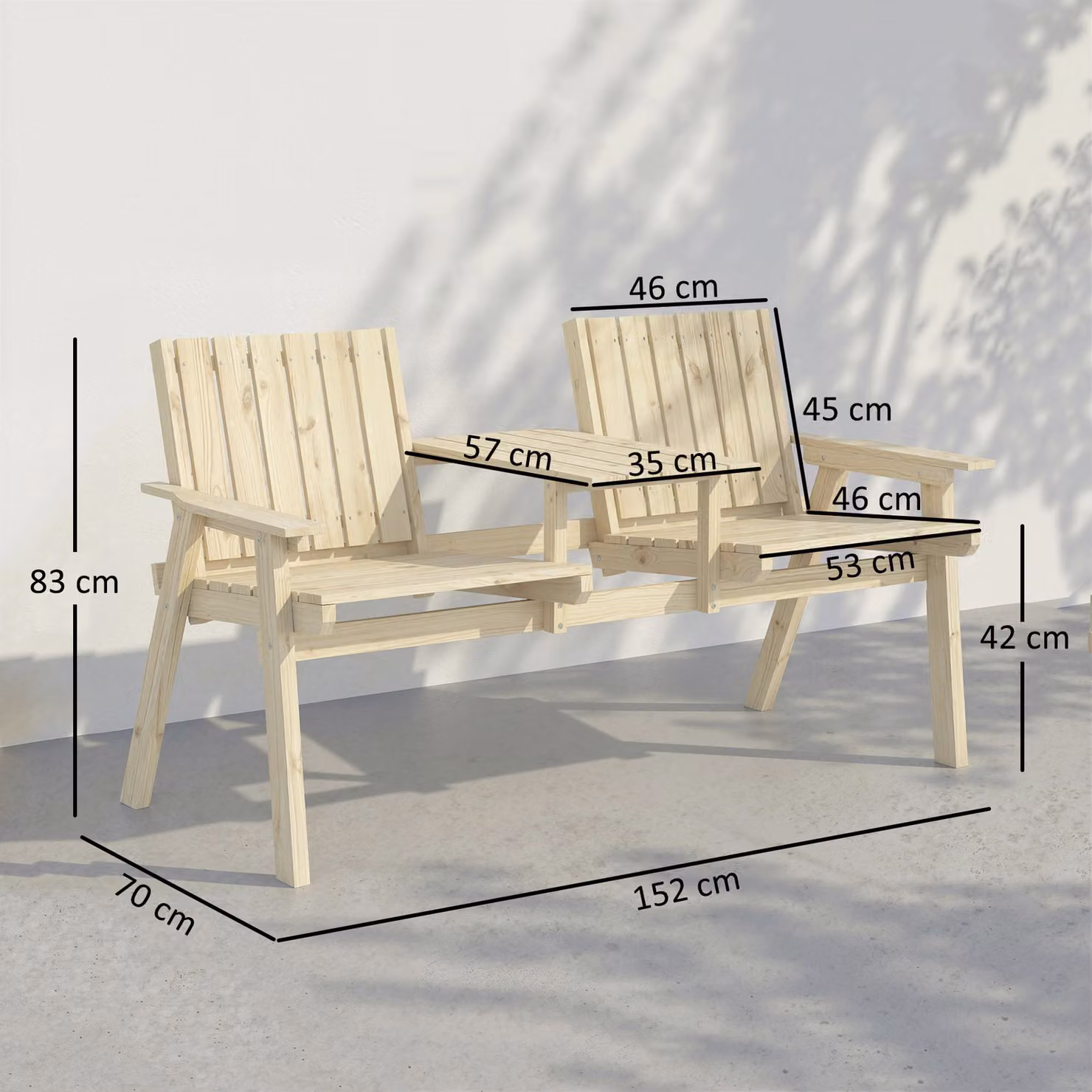 Outsunny 2-Seater Garden Loveseat with Table and Parasol Hole in Brown Treated Hardwood – 3