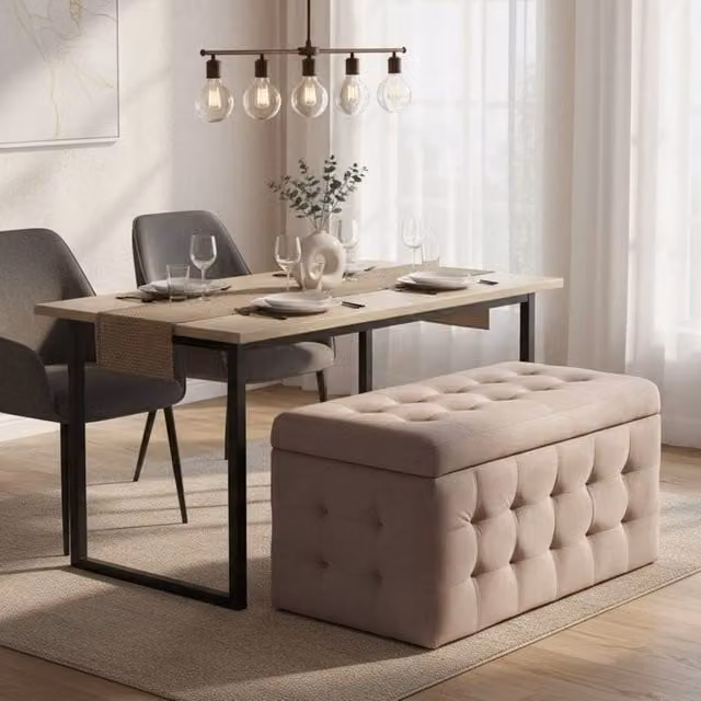 Wyld and Coco Pink Velvet Tufted Storage Ottoman Bench with Hinged Lid