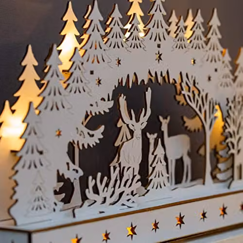 The Christmas Workshop Hand Crafted Wooden Winter Forest Scene Tabletop Decoration with Warm White LEDs – 4