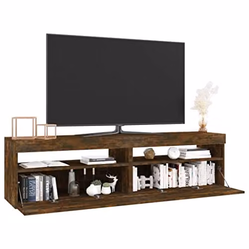 vidaXL Set of 2 Smoked Oak TV Cabinets with LED Lights, W/D/H: 75 x 35 x 40 cm – 3