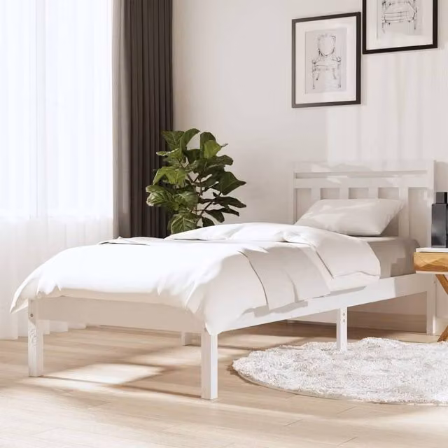 Berkfield Home White Solid Wood Pine Bed Frame W/D/H: 100 x 200 cm