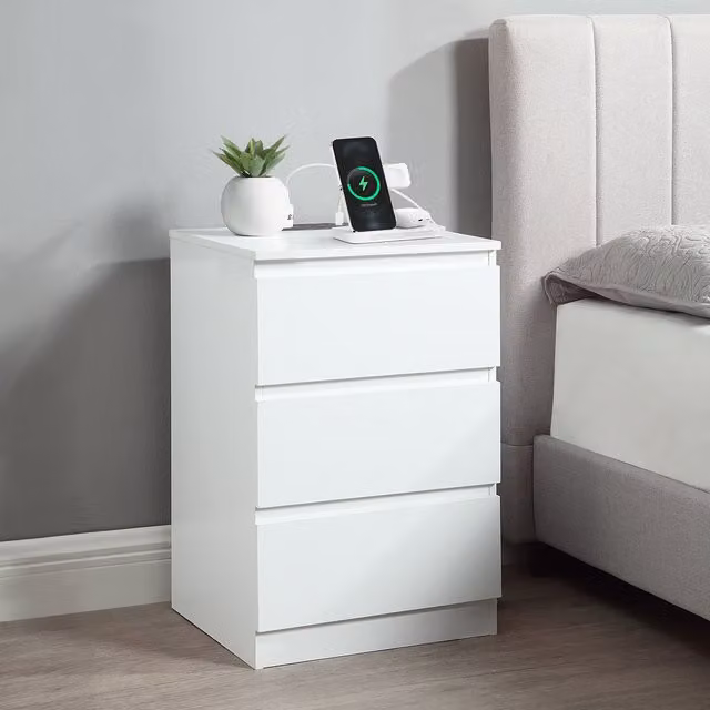 Home Treats Minimalist White Bedside Table with USB-A and USB-C Charging Station